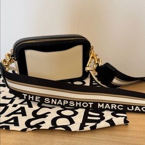 Marc Jacobs Snapshot Bag in Black and Cream with Gold Accents